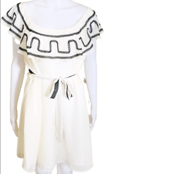 ASOS Boho Belted Dress With Lace Contrast Trim & Overlay Detail Ivory Sz 6/UK 10 - Picture 1 of 7